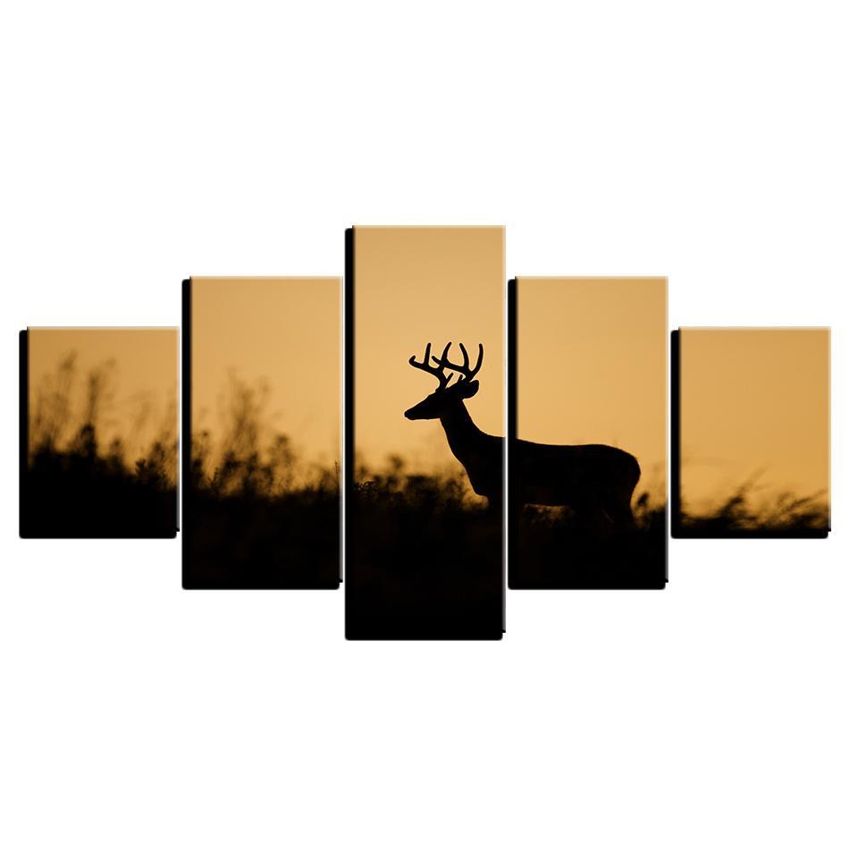 Dusk Forest Deer - Animal 5 Panel Canvas Art Wall Decor Dusk Forest Deer - Animal 5 Panel Canvas Art Wall Decor
