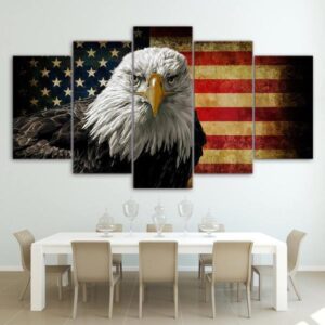 Eagle With Us Flag - Animal 5 Panel Canvas Art Wall Decor