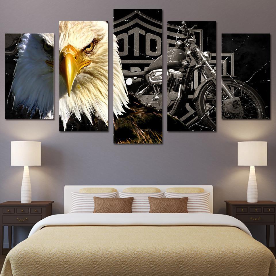 Eagles Motorcycle - Automative 5 Panel Canvas Art Wall Decor Eagles Motorcycle - Automative 5 Panel Canvas Art Wall Decor