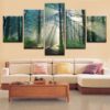 Early morning forest - Nature 5 Panel Canvas Art Wall Decor