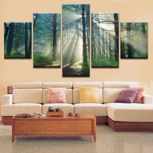 Early morning forest - Nature 5 Panel Canvas Art Wall Decor