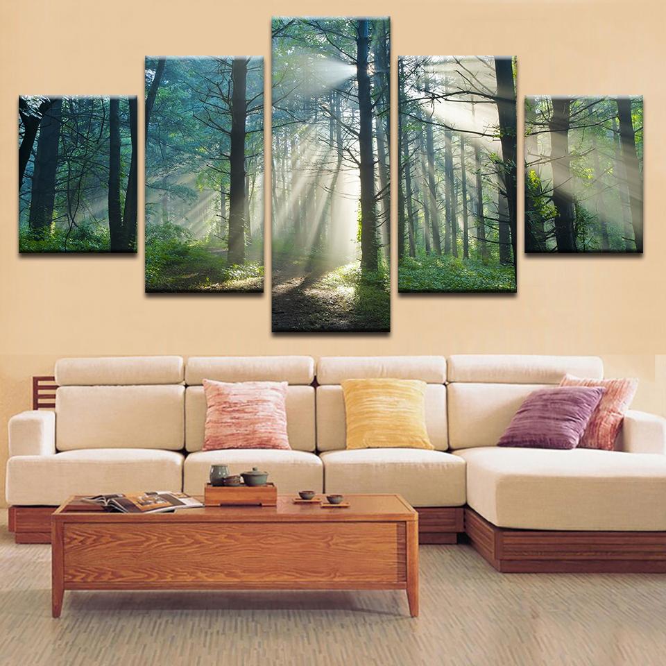 Early morning forest - Nature 5 Panel Canvas Art Wall Decor Early morning forest - Nature 5 Panel Canvas Art Wall Decor