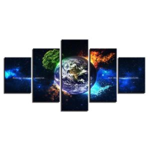 Earth 4 Season Fall Summer Spring Tree Fire - Abstract 5 Panel Canvas Art Wall Decor