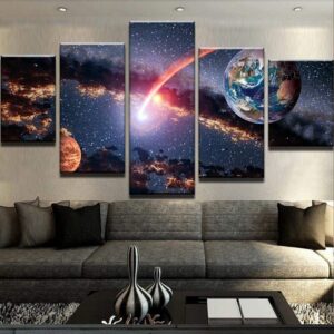 Earth And Mars 1 - Space 5 Panel Canvas Art Wall Decor