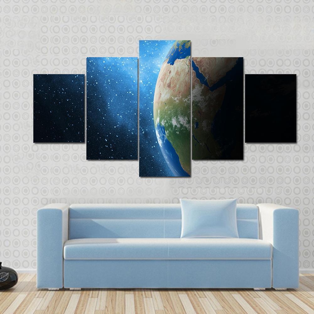 Earth And Milky Way Galaxy - Space 5 Panel Canvas Art Wall Decor Earth And Milky Way Galaxy - Space 5 Panel Canvas Art Wall Decor