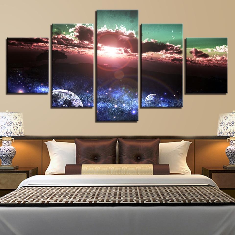 Earth Planet Sunshine And Cloud - Space 5 Panel Canvas Art Wall Decor Earth Planet Sunshine And Cloud - Space 5 Panel Canvas Art Wall Decor