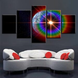 Earth Planet Sunshine Rainbows - Space 5 Panel Canvas Art Wall Decor