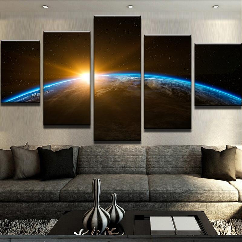 Earth Sunrise - Space 5 Panel Canvas Art Wall Decor Earth Sunrise - Space 5 Panel Canvas Art Wall Decor