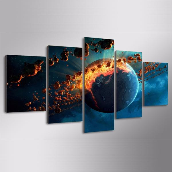 Earth Universe Explosion Spark - Space 5 Panel Canvas Art Wall Decor Earth Universe Explosion Spark - Space 5 Panel Canvas Art Wall Decor