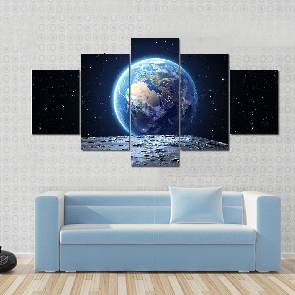 Earth View From Asteroid In Space - Space 5 Panel Canvas Art Wall Decor Earth View From Asteroid In Space - Space 5 Panel Canvas Art Wall Decor
