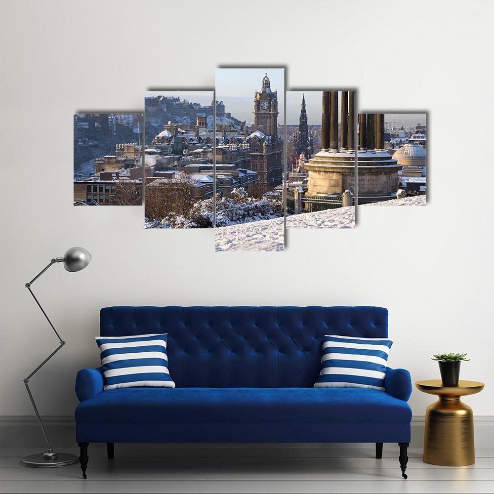 Edinburgh Winter City View Captured From Calton Hill - Nature 5 Panel Canvas Art Wall Decor Edinburgh Winter City View Captured From Calton Hill - Nature 5 Panel Canvas Art Wall Decor