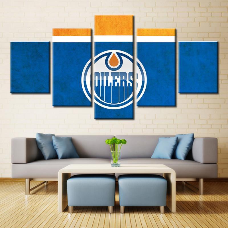 Edmonton Oilers Nhl Team Logo - Sport 5 Panel Canvas Art Wall Decor Edmonton Oilers Nhl Team Logo - Sport 5 Panel Canvas Art Wall Decor