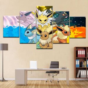 Eevee Pokemon - Cartoon 5 Panel Canvas Art Wall Decor