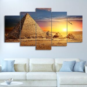Egyptian Pyramid Painting Sunset - Pyramid 5 Panel Canvas Art Wall Decor