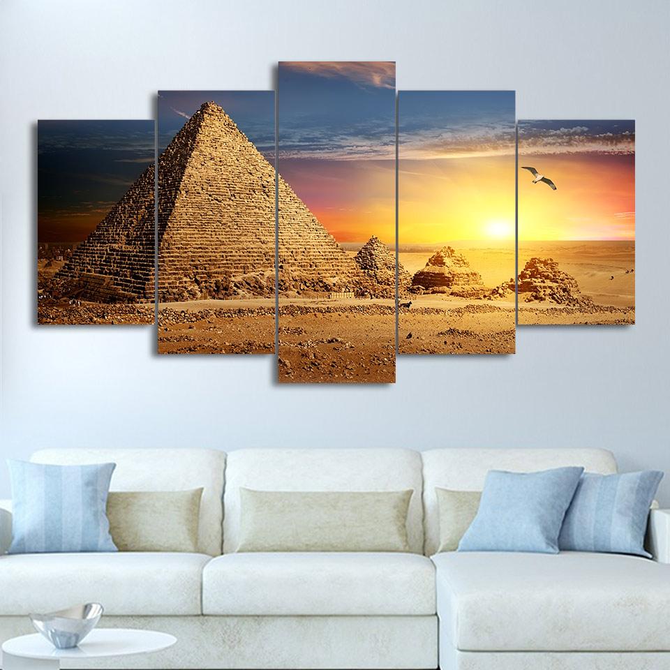 Egyptian Pyramid Painting Sunset - Pyramid 5 Panel Canvas Art Wall Decor Egyptian Pyramid Painting Sunset - Pyramid 5 Panel Canvas Art Wall Decor