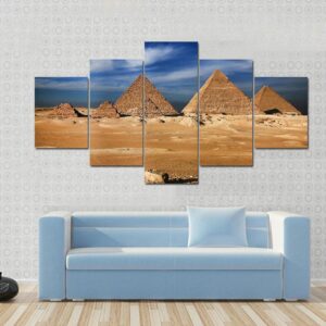 Egyptian Pyramids Under The Cloudy Sky - Nature 5 Panel Canvas Art Wall Decor
