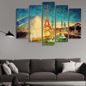 Eiffel Tower 04 - Nature 5 Panel Canvas Art Wall Decor