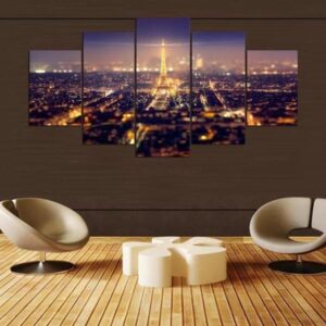 Eiffel Tower And Wonderful City Lights Of Paris - Nature 5 Panel Canvas Art Wall Decor