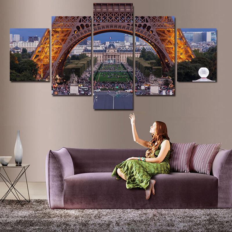 Eiffel Tower At Evening - Nature 5 Panel Canvas Art Wall Decor Eiffel Tower At Evening - Nature 5 Panel Canvas Art Wall Decor