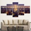 Eiffel Tower At Night Paris France - Nature 5 Panel Canvas Art Wall Decor
