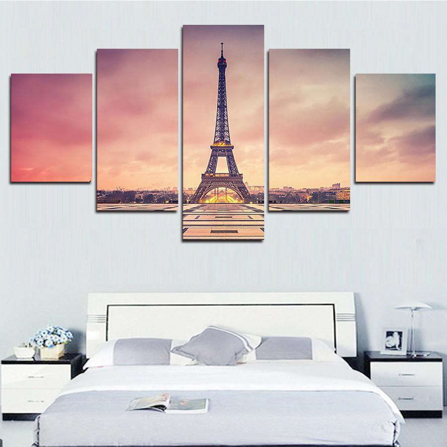 Eiffel Tower In Pinkish - Nature 5 Panel Canvas Art Wall Decor Eiffel Tower In Pinkish - Nature 5 Panel Canvas Art Wall Decor