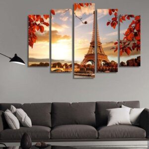 Eiffel Tower In The Autumn - Nature 5 Panel Canvas Art Wall Decor
