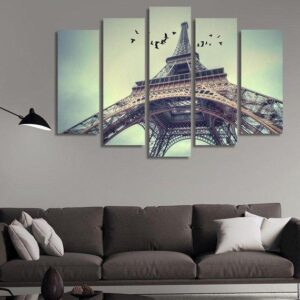 Eiffel Tower In The Beautiful Sky - Nature 5 Panel Canvas Art Wall Decor