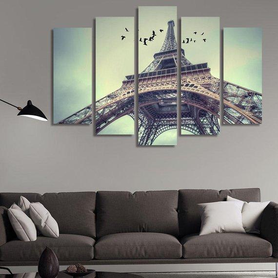 Eiffel Tower In The Beautiful Sky - Nature 5 Panel Canvas Art Wall Decor Eiffel Tower In The Beautiful Sky - Nature 5 Panel Canvas Art Wall Decor