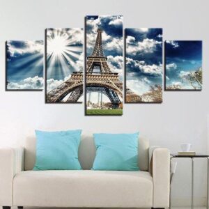 Eiffel Tower Paris Abstract Sunrise Landscape - Nature 5 Panel Canvas Art Wall Decor