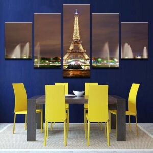 Eiffel Tower Paris At Night - Nature 5 Panel Canvas Art Wall Decor