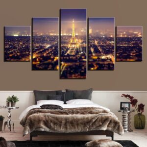 Eiffel Tower Paris Night - Nature 5 Panel Canvas Art Wall Decor
