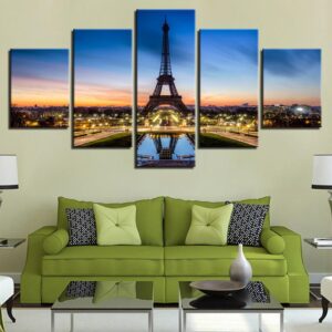 Eiffel Tower Poster Dusk - Nature 5 Panel Canvas Art Wall Decor