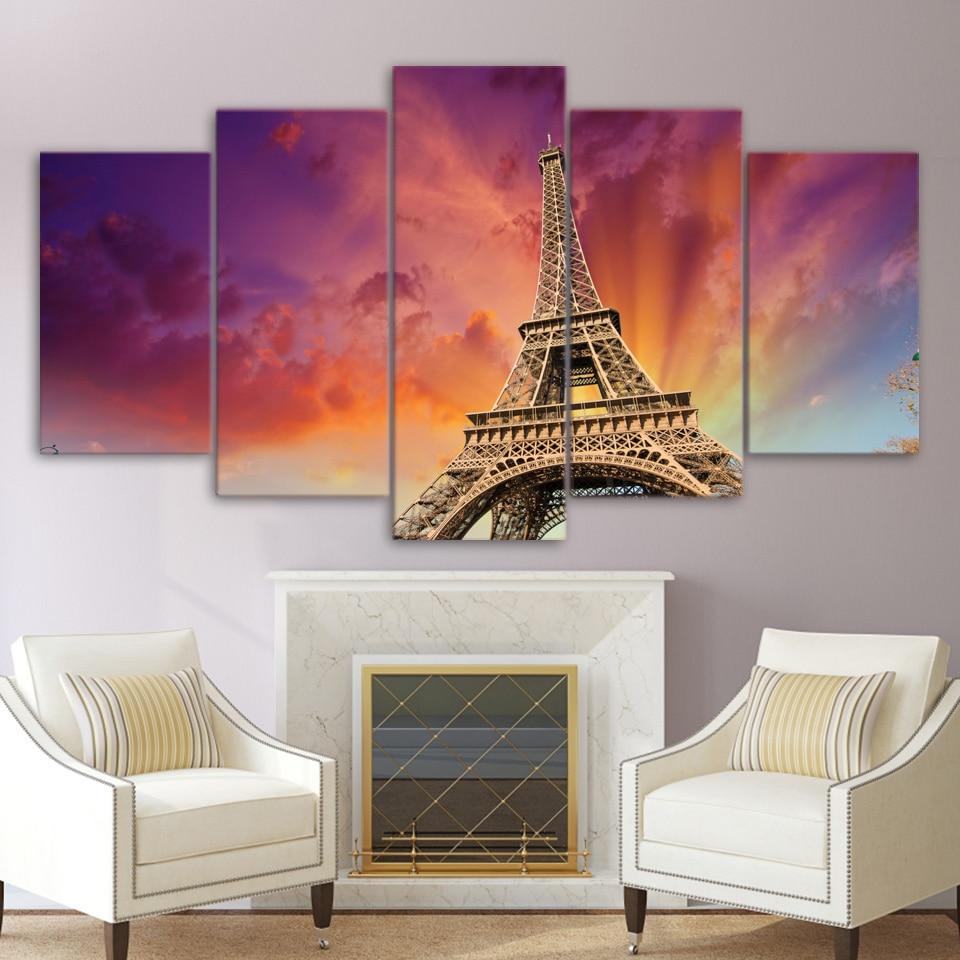 Eiffel Tower Rosy Coulds - Nature 5 Panel Canvas Art Wall Decor Eiffel Tower Rosy Coulds - Nature 5 Panel Canvas Art Wall Decor