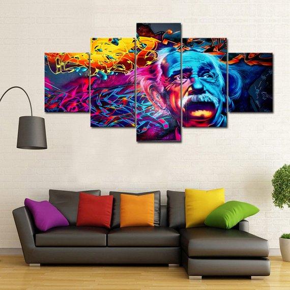 Einstein Psychedelic - Abstrcat 5 Panel Canvas Art Wall Decor Einstein Psychedelic - Abstrcat 5 Panel Canvas Art Wall Decor