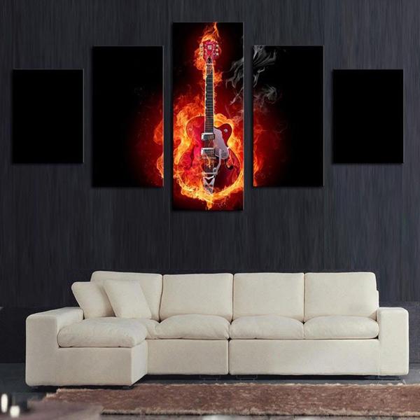 Electric Guitar With Flames - Music 5 Panel Canvas Art Wall Decor Electric Guitar With Flames - Music 5 Panel Canvas Art Wall Decor