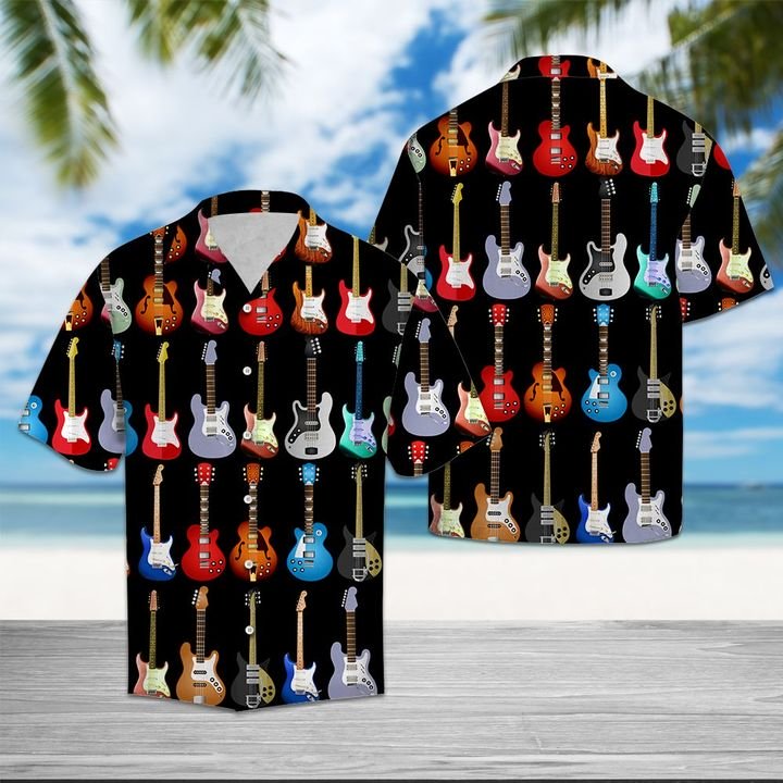 Electric Guitars Colorful Hawaiian Shirt Summer Button Up Electric Guitars Colorful Hawaiian Shirt Summer Button Up