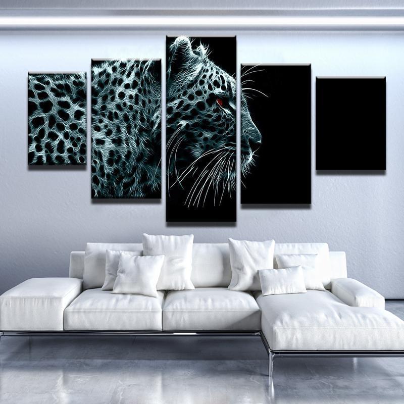 Electric Leopard - Animal 5 Panel Canvas Art Wall Decor Electric Leopard - Animal 5 Panel Canvas Art Wall Decor