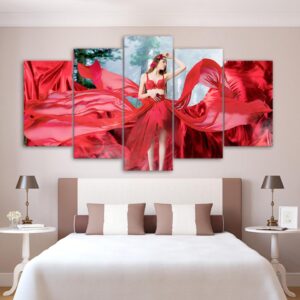 Elegant Girl In Nature Forest - Nature 5 Panel Canvas Art Wall Decor