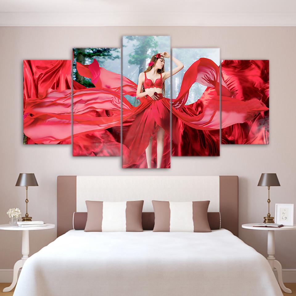 Elegant Girl In Nature Forest - Nature 5 Panel Canvas Art Wall Decor Elegant Girl In Nature Forest - Nature 5 Panel Canvas Art Wall Decor