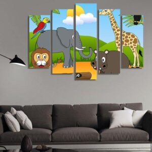 Elephan 03 - Cartoon 5 Panel Canvas Art Wall Decor