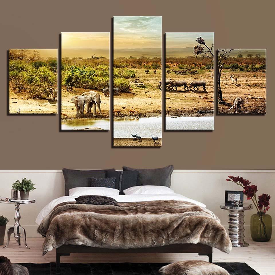 Elephant 40 - Animal 5 Panel Canvas Art Wall Decor Elephant 40 - Animal 5 Panel Canvas Art Wall Decor