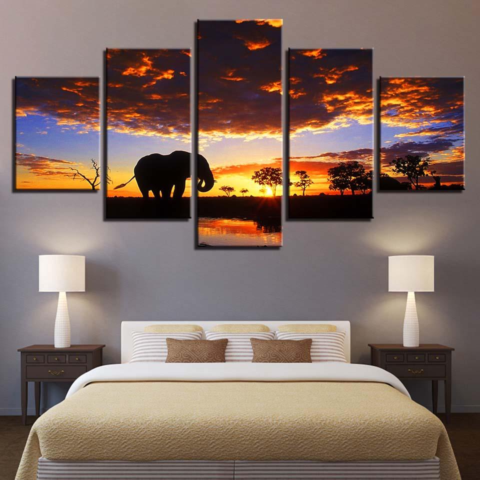 Elephant 50 - Animal 5 Panel Canvas Art Wall Decor Elephant 50 - Animal 5 Panel Canvas Art Wall Decor