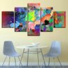Elephant Color Splash - Abstract Animal 5 Panel Canvas Art Wall Decor