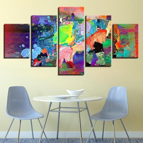 Elephant Color Splash - Abstract Animal 5 Panel Canvas Art Wall Decor Elephant Color Splash - Abstract Animal 5 Panel Canvas Art Wall Decor
