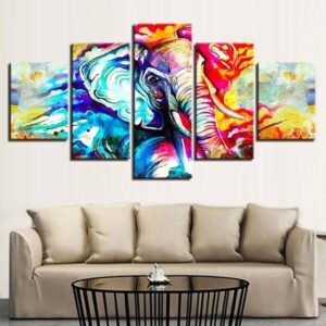 Elephant Colored - Abstract Animal 5 Panel Canvas Art Wall Decor