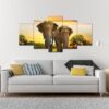 Elephant Couple - Animal 5 Panel Canvas Art Wall Decor