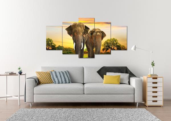 Elephant Couple - Animal 5 Panel Canvas Art Wall Decor Elephant Couple - Animal 5 Panel Canvas Art Wall Decor