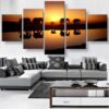 Elephant Crossing - Animal 5 Panel Canvas Art Wall Decor