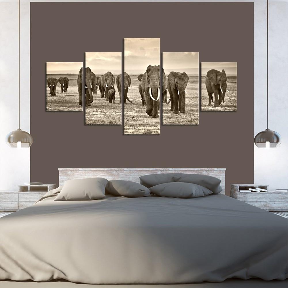 Elephant Family 01 - Animal 5 Panel Canvas Art Wall Decor Elephant Family 01 - Animal 5 Panel Canvas Art Wall Decor