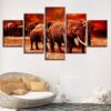 Elephant Family 02 - Animal 5 Panel Canvas Art Wall Decor